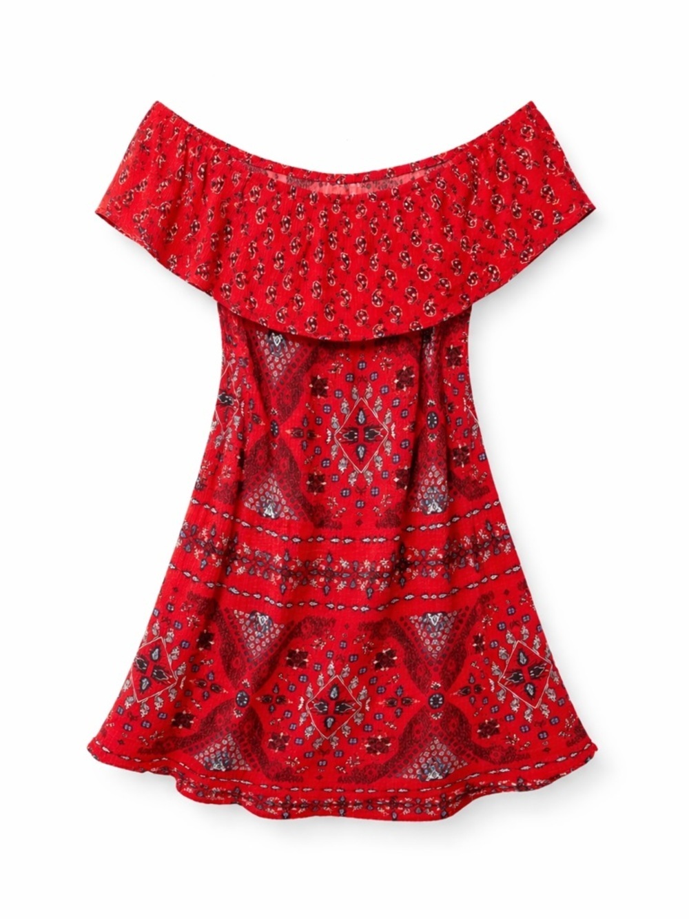 Wallflower Red Off-Shoulder Bandana Print Dress (204)